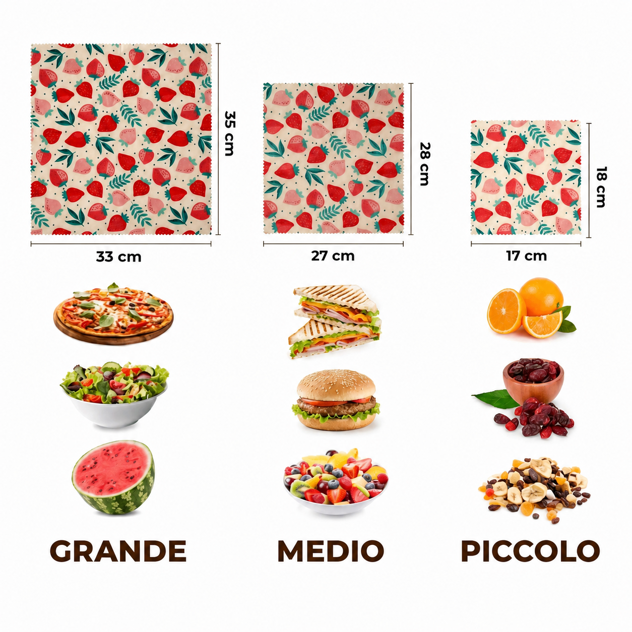 Il Trio Louise — 3 involucri in cera d'api, motivo fragola